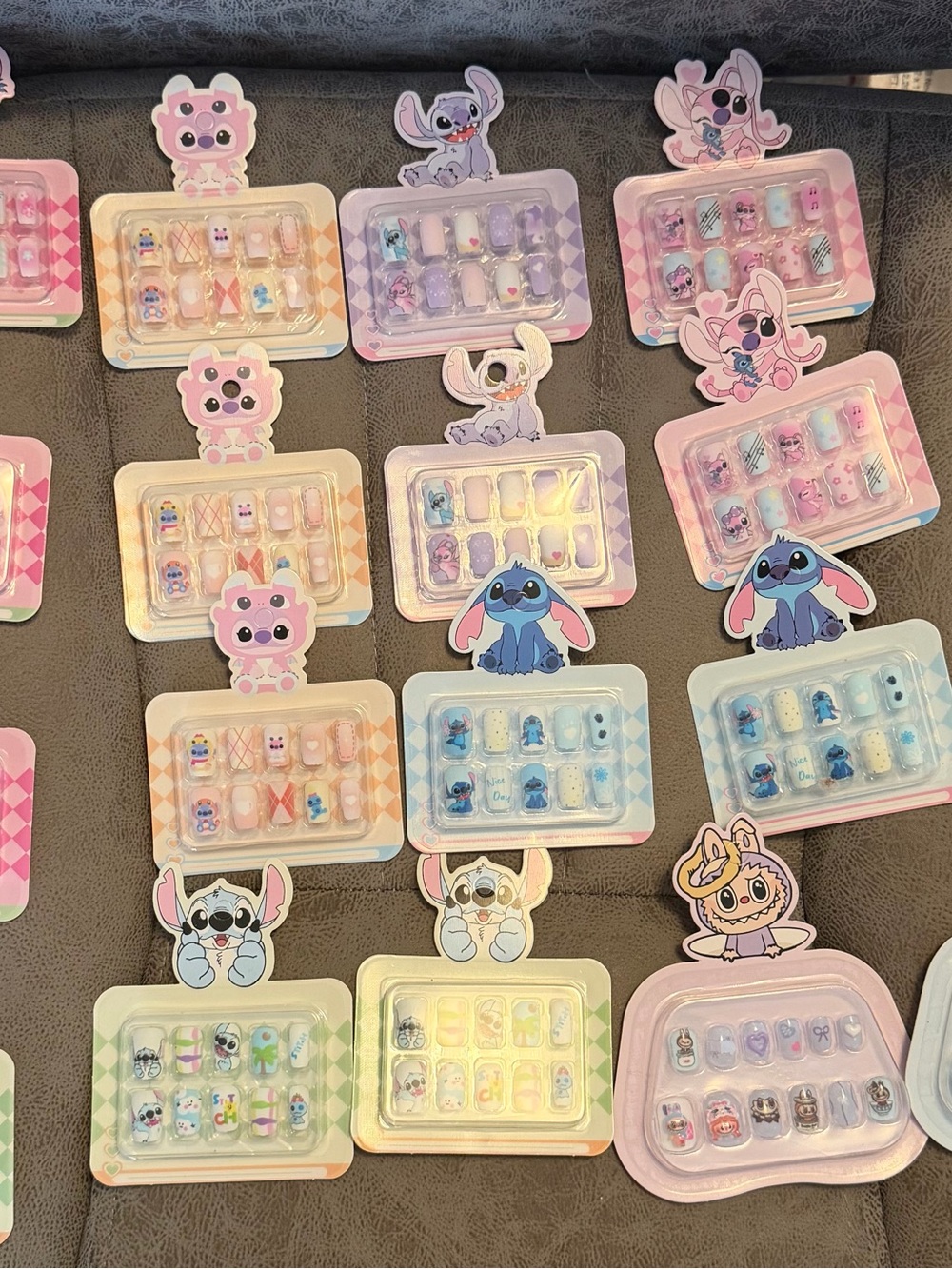 17 Cute Cartoon Press-On Nail Sets in Pastel Pink, Blue & Purple